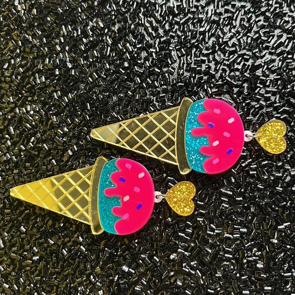 Ice Cream Cones with Sprinkles Dangle Earrings - Picture 4 of 13